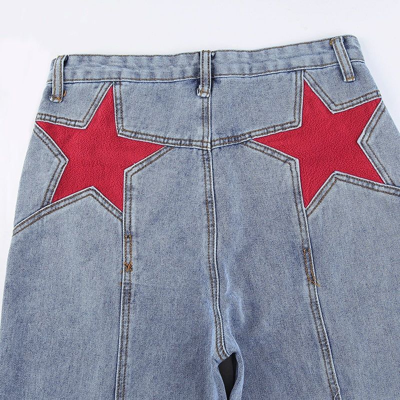 Spicy Hot Star Patchwork High Waisted Jeans