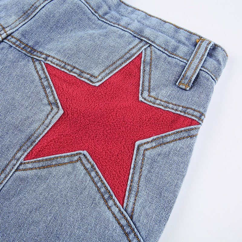 Spicy Hot Star Patchwork High Waisted Jeans