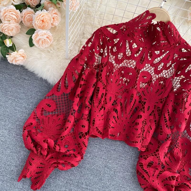 Season For Lace Lantern Sleeve Blouse