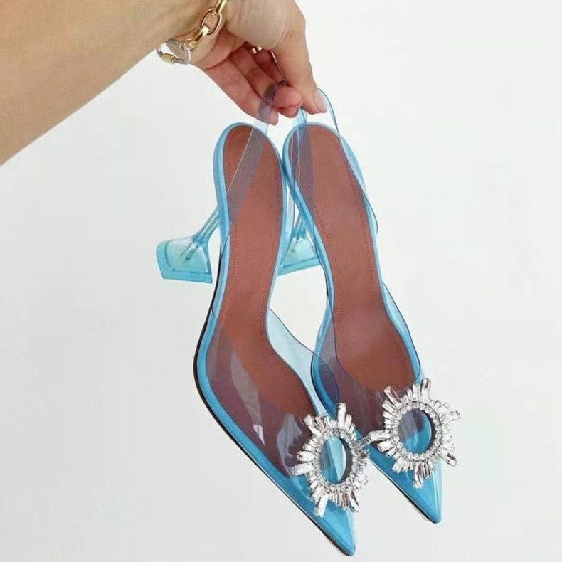 Color Greer Pointed Toe Crystal Brooch Heels