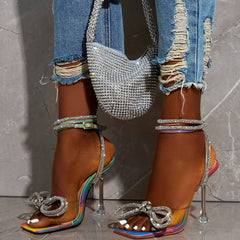 Jordi Diamond Bow Wrap Around Ankle Heels