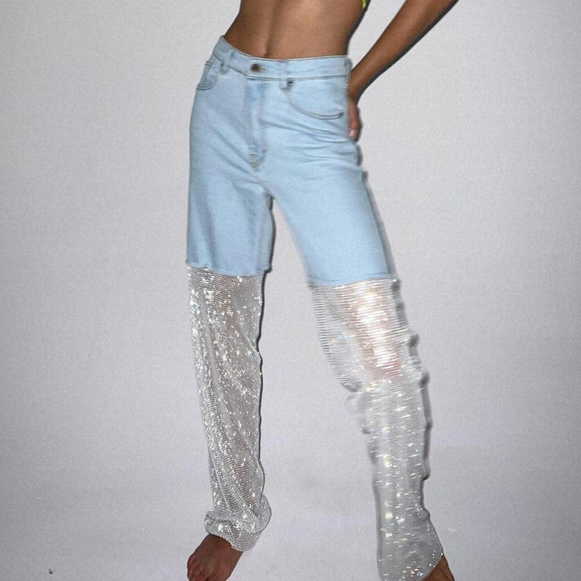 Nocturnal Rhythms Crystal Mesh Wide Leg Jeans