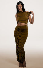 Tobacco One Shoulder Ruched Cut Out Maxi Dress