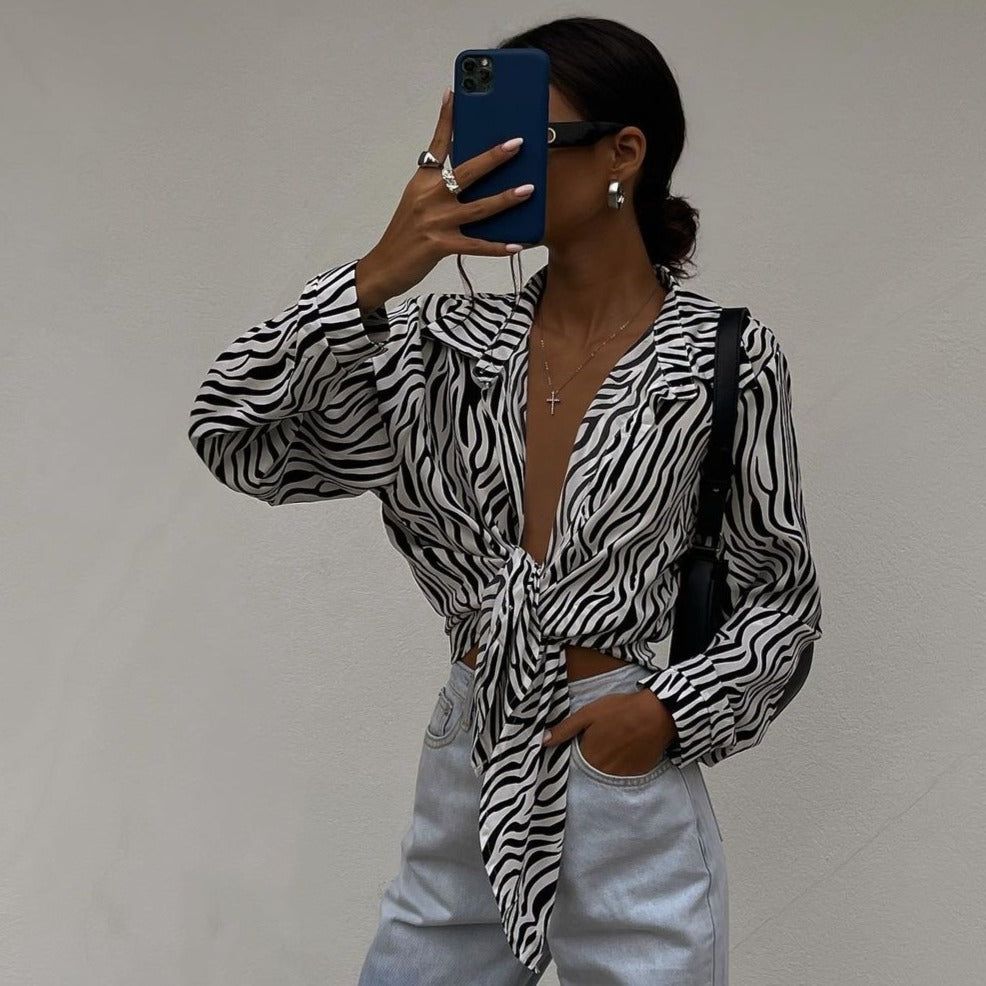 The Madeline Zebra Pattern Long Sleeve Shirt