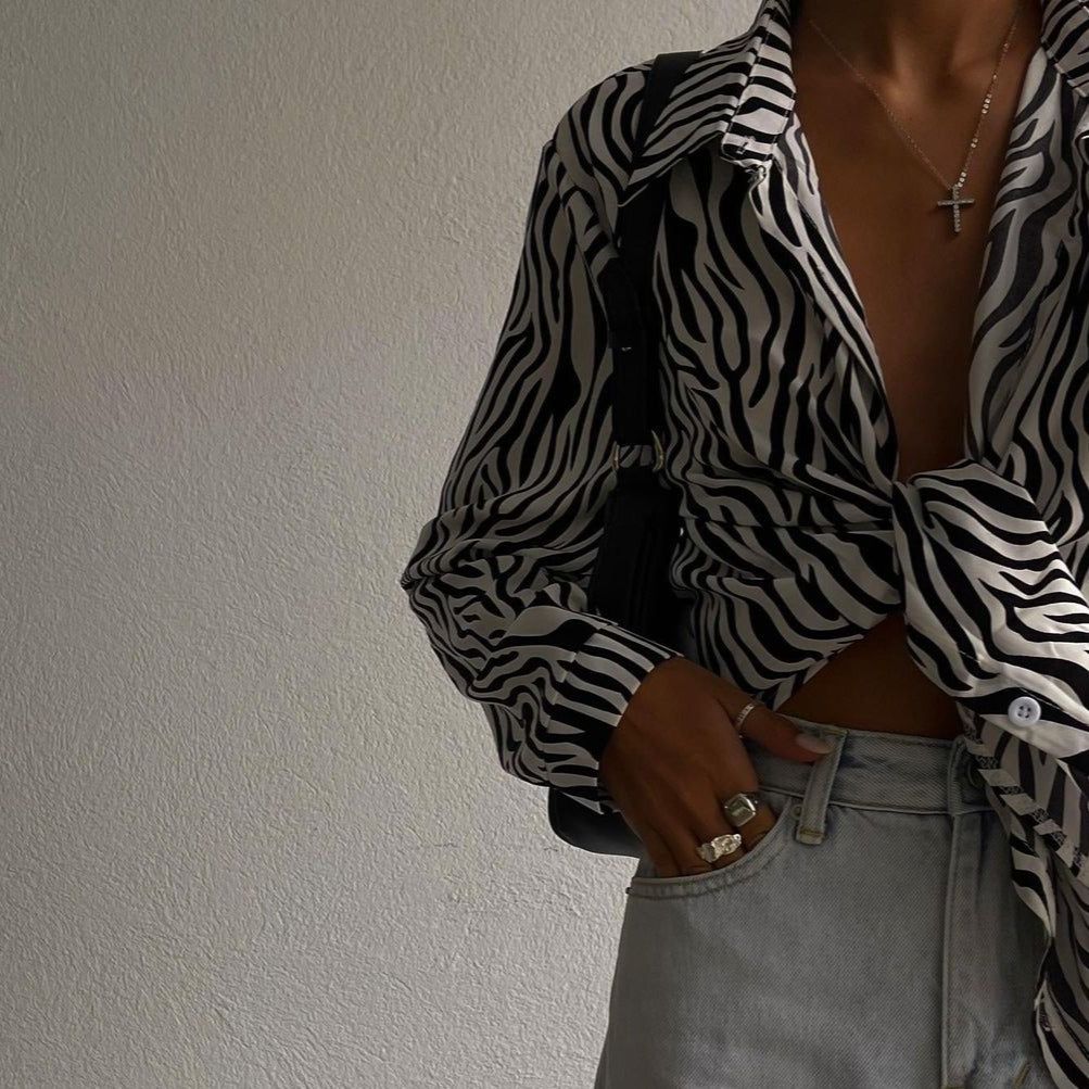 The Madeline Zebra Pattern Long Sleeve Shirt