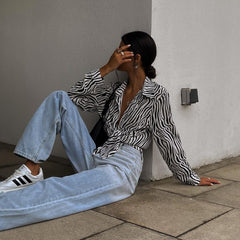 The Madeline Zebra Pattern Long Sleeve Shirt