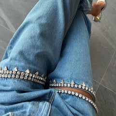 Fashionable Chic Embellished Cutout High-Rise Jeans