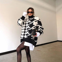 Want And Need Houndstooth Pattern Knit Sweater