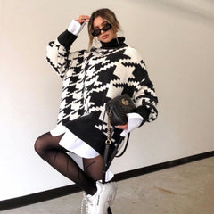 Want And Need Houndstooth Pattern Knit Sweater