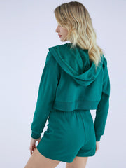 Emerald Green Drop Shoulder Solid Colored Zip Up Hoodie