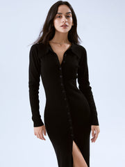 Long Sleeve Button-Front Dress