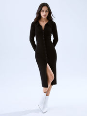 Long Sleeve Button-Front Dress