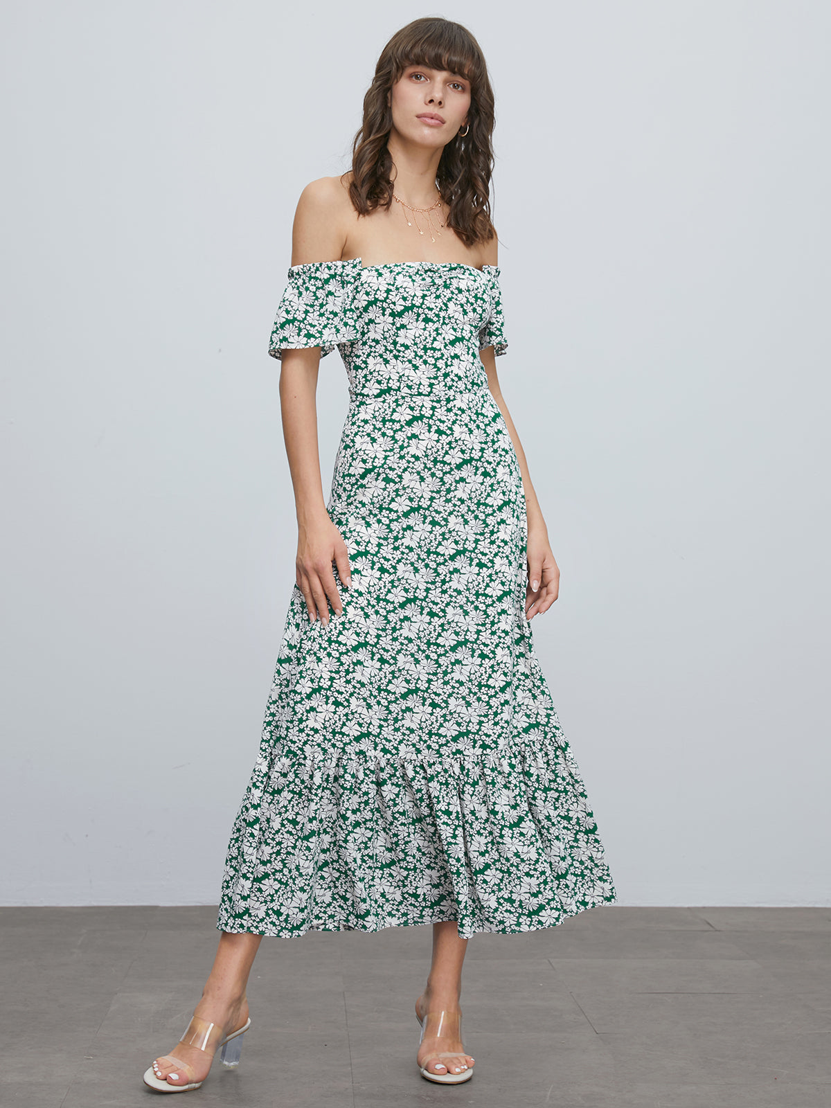 Off Shoulder Floral Long Dress