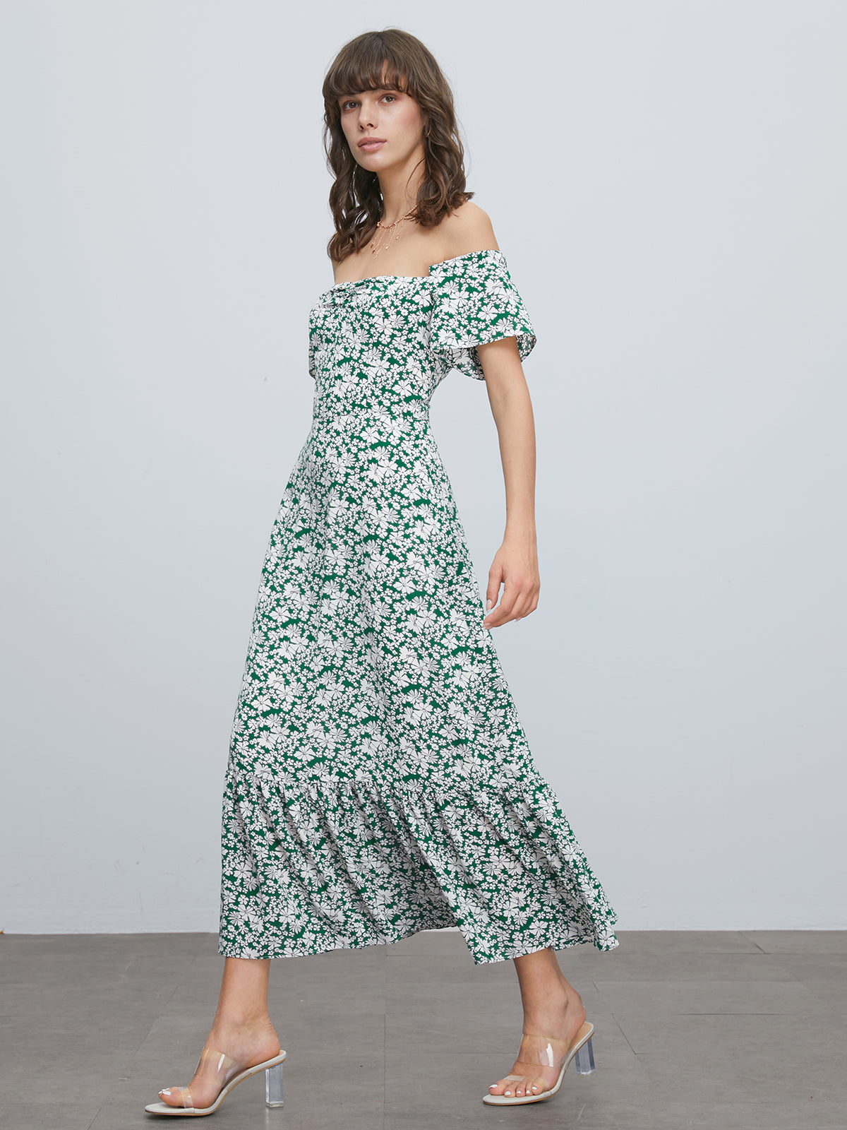 Off Shoulder Floral Long Dress