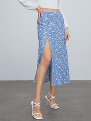 Azure Daisy Fields Slit Skirt