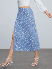 Azure Daisy Fields Slit Skirt