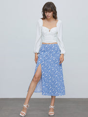 Azure Daisy Fields Slit Skirt