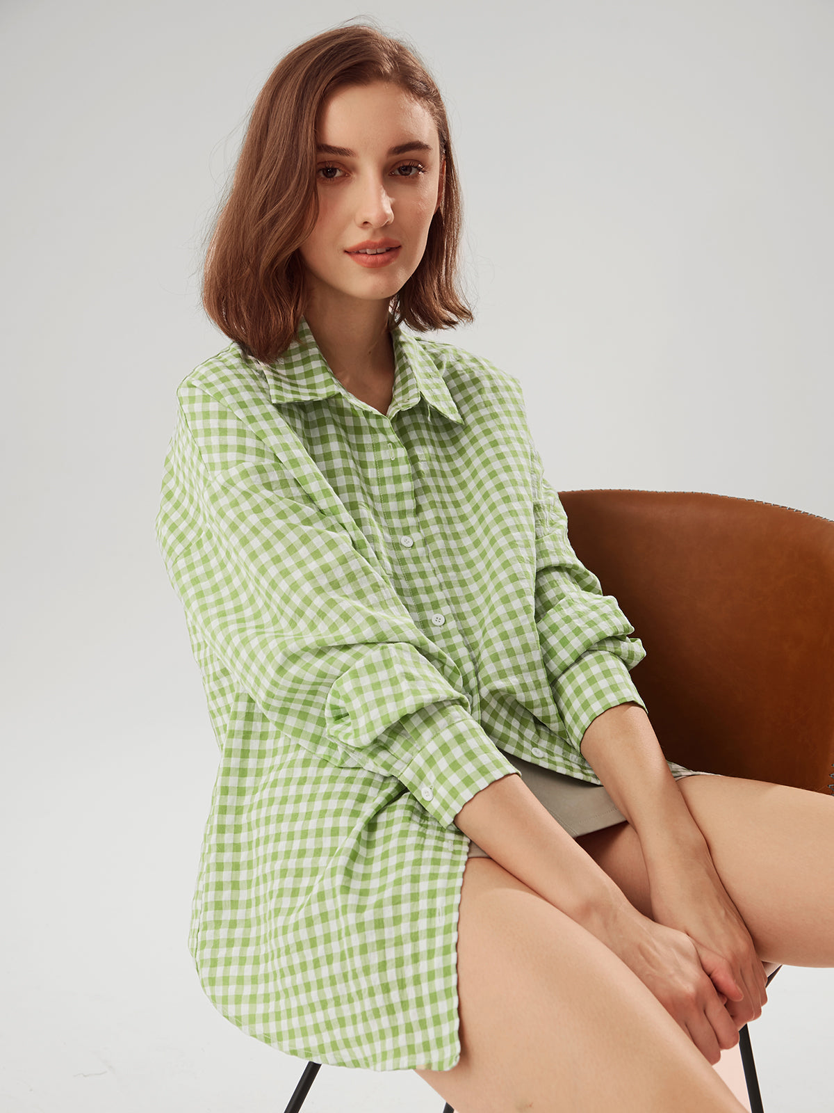 Oversized Gingham Collared Shirt