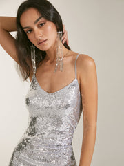 Sequin Strap Slit Dress