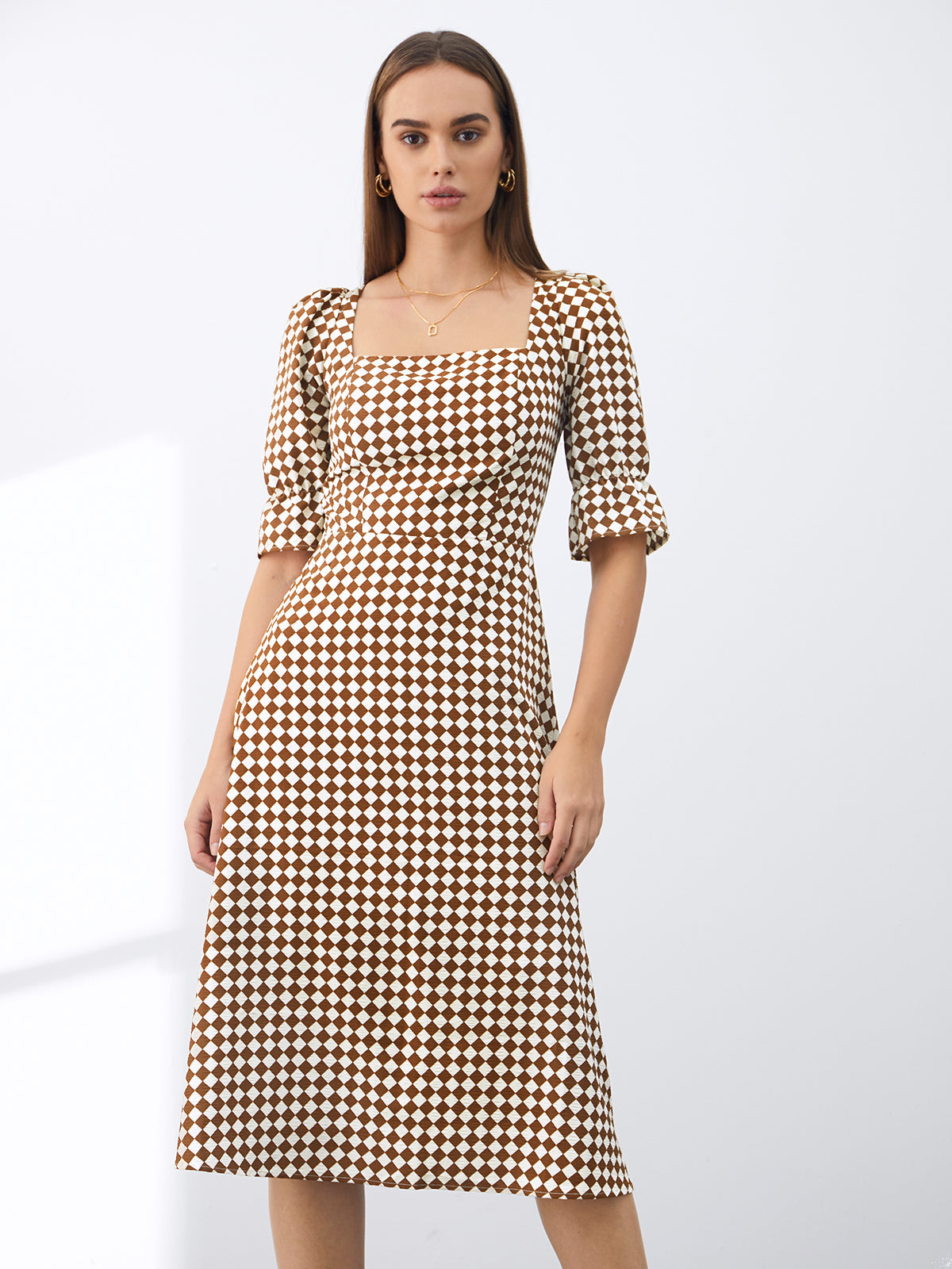 Square Neck Long Sleeve Dress