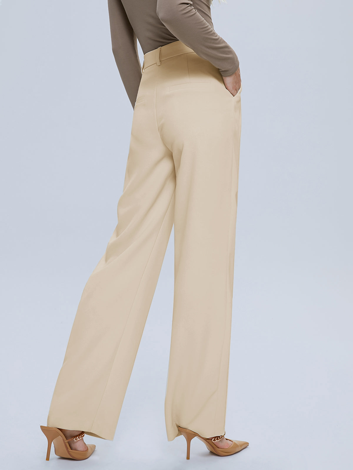 Solid Colored Mid-Rise Straight Leg Trousers