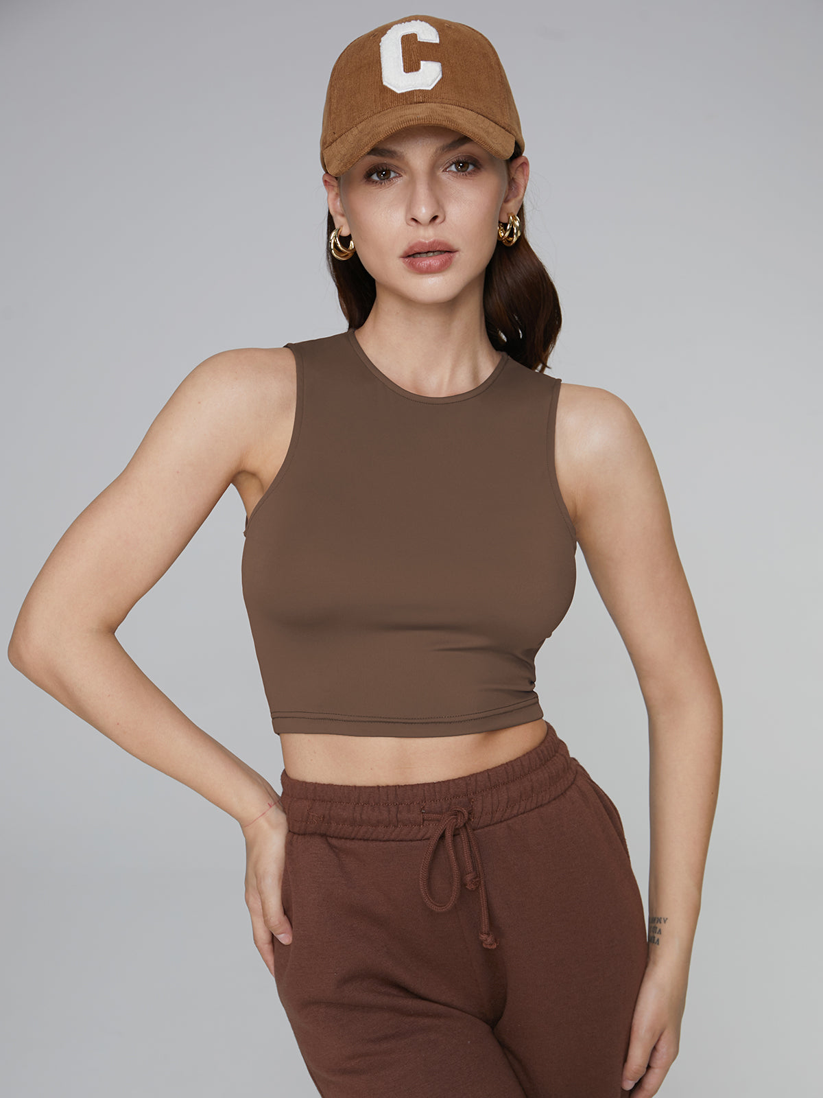 Solid Colored Cropped High Neck Tank Top