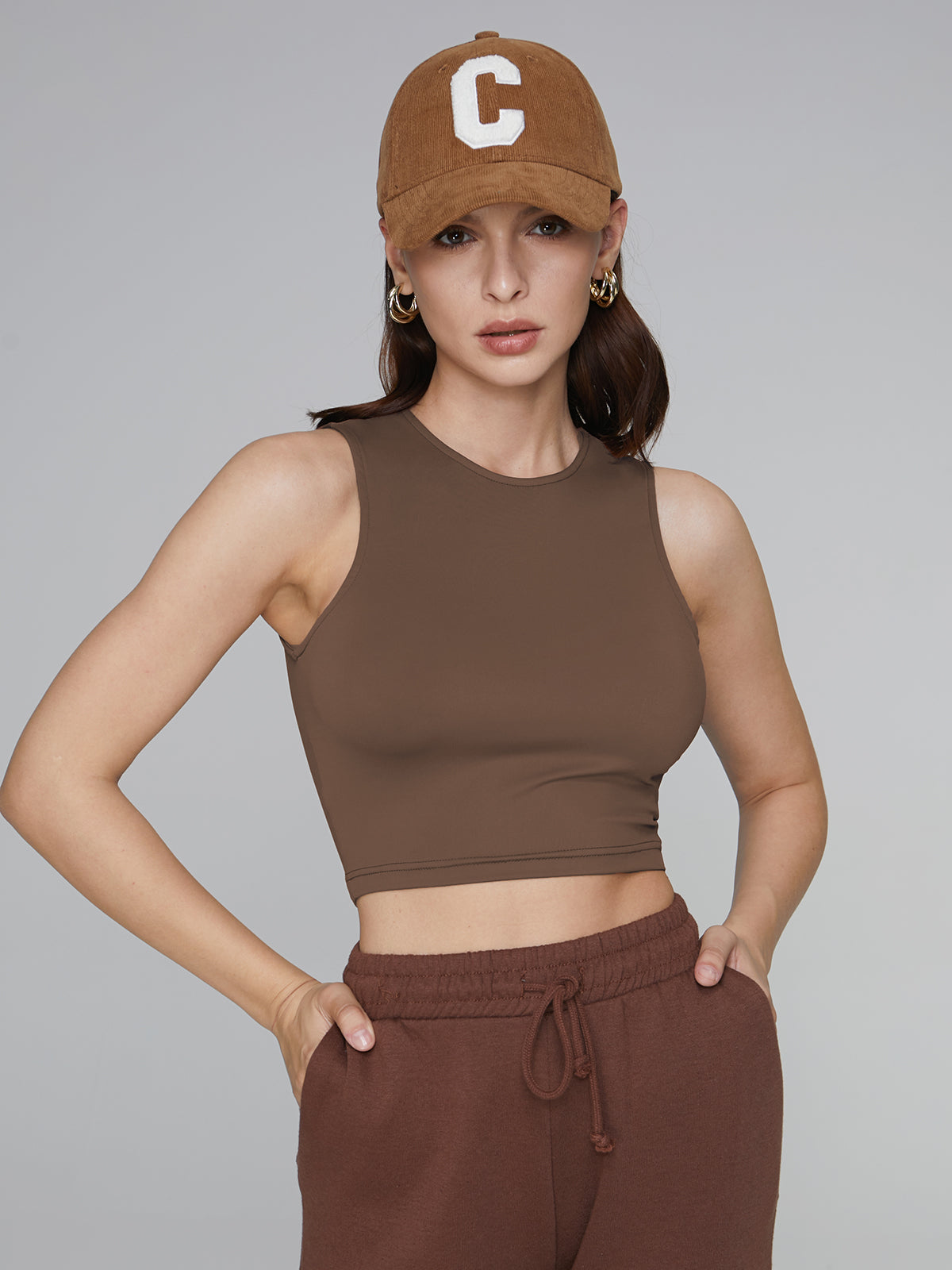 Solid Colored Cropped High Neck Tank Top