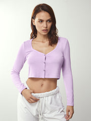 Cropped Button Front Mauve Long Sleeve Top