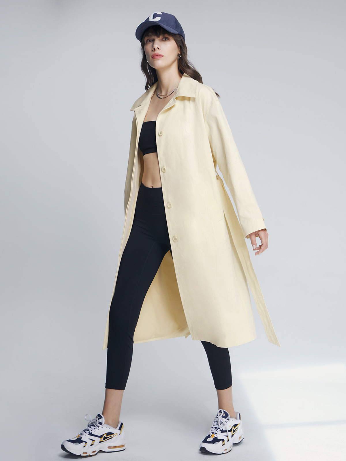 Mid-Length Belted Collared Trench Coat