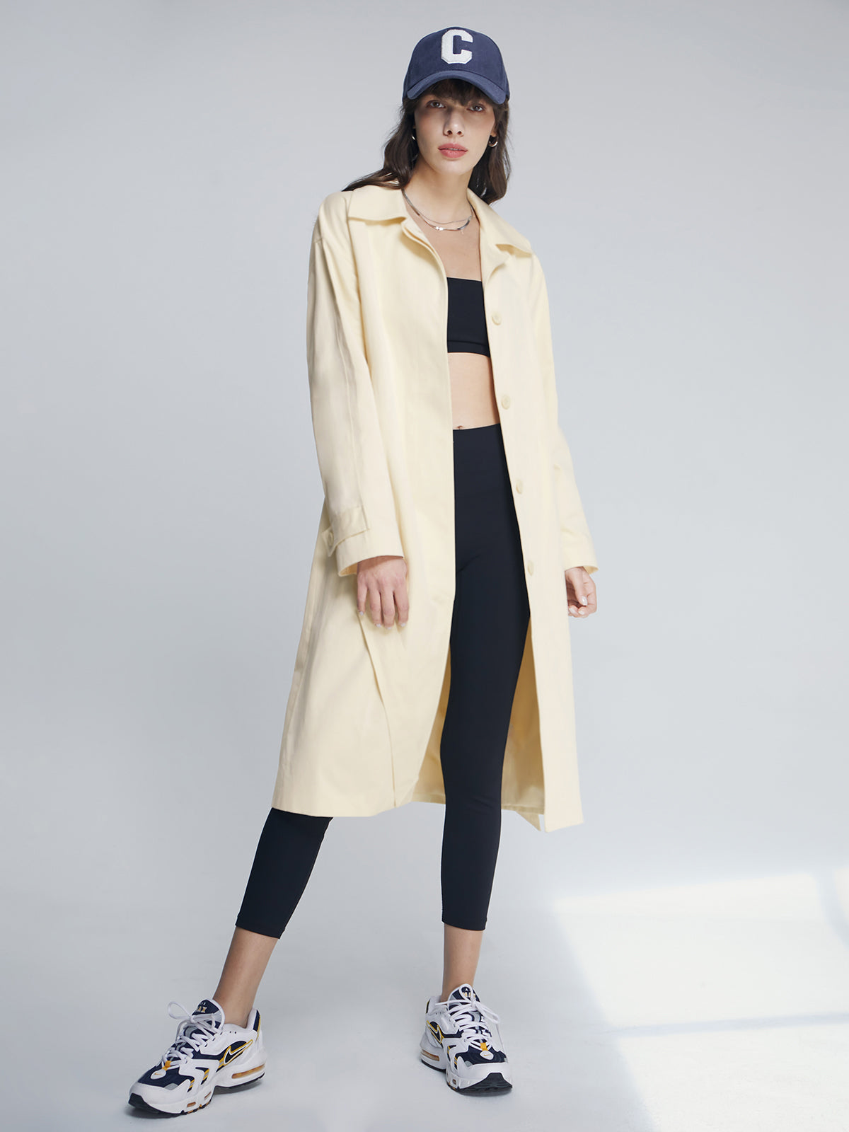 Mid-Length Belted Collared Trench Coat