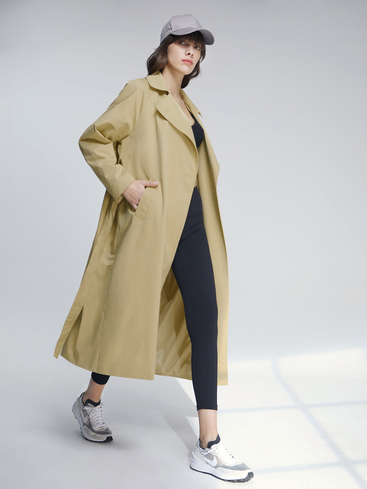 Long Double Breasted Lapel Lightweight Trench Coat