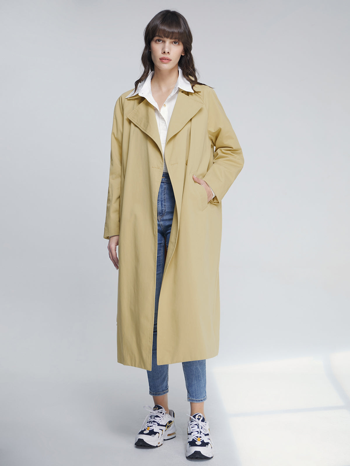 Long Double Breasted Lapel Lightweight Trench Coat