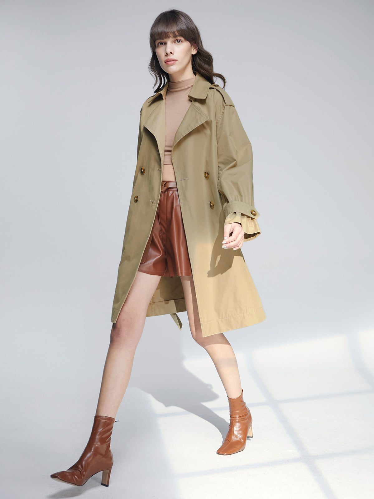 Mid Length Double Breasted Lightweight Trench Coat