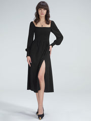 Square Neck Long Sleeve Slit Dress