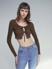 Scoop Neck Double Front Tie Cropped Cardigan