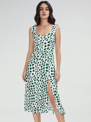 Square Neck Printed Dress with Side Slit