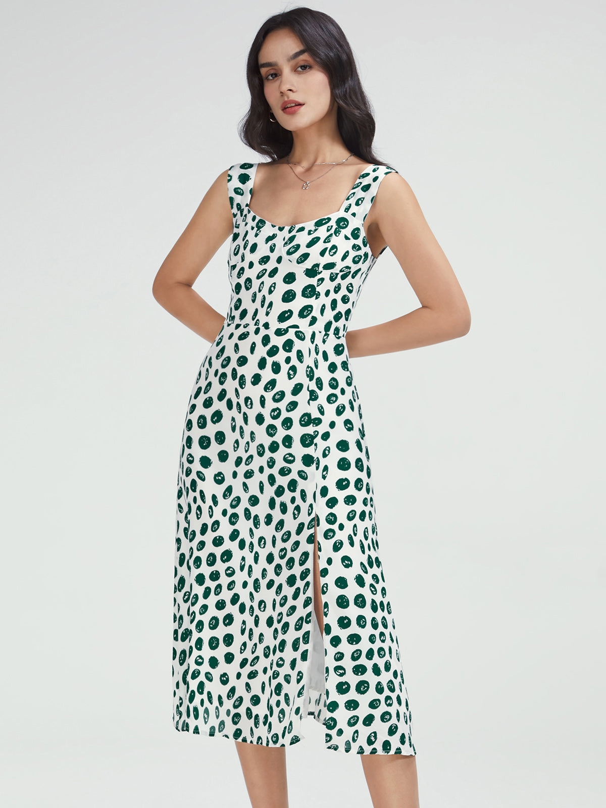 Square Neck Printed Dress with Side Slit