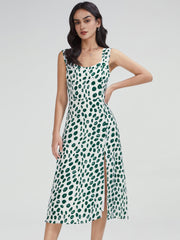 Square Neck Printed Dress with Side Slit