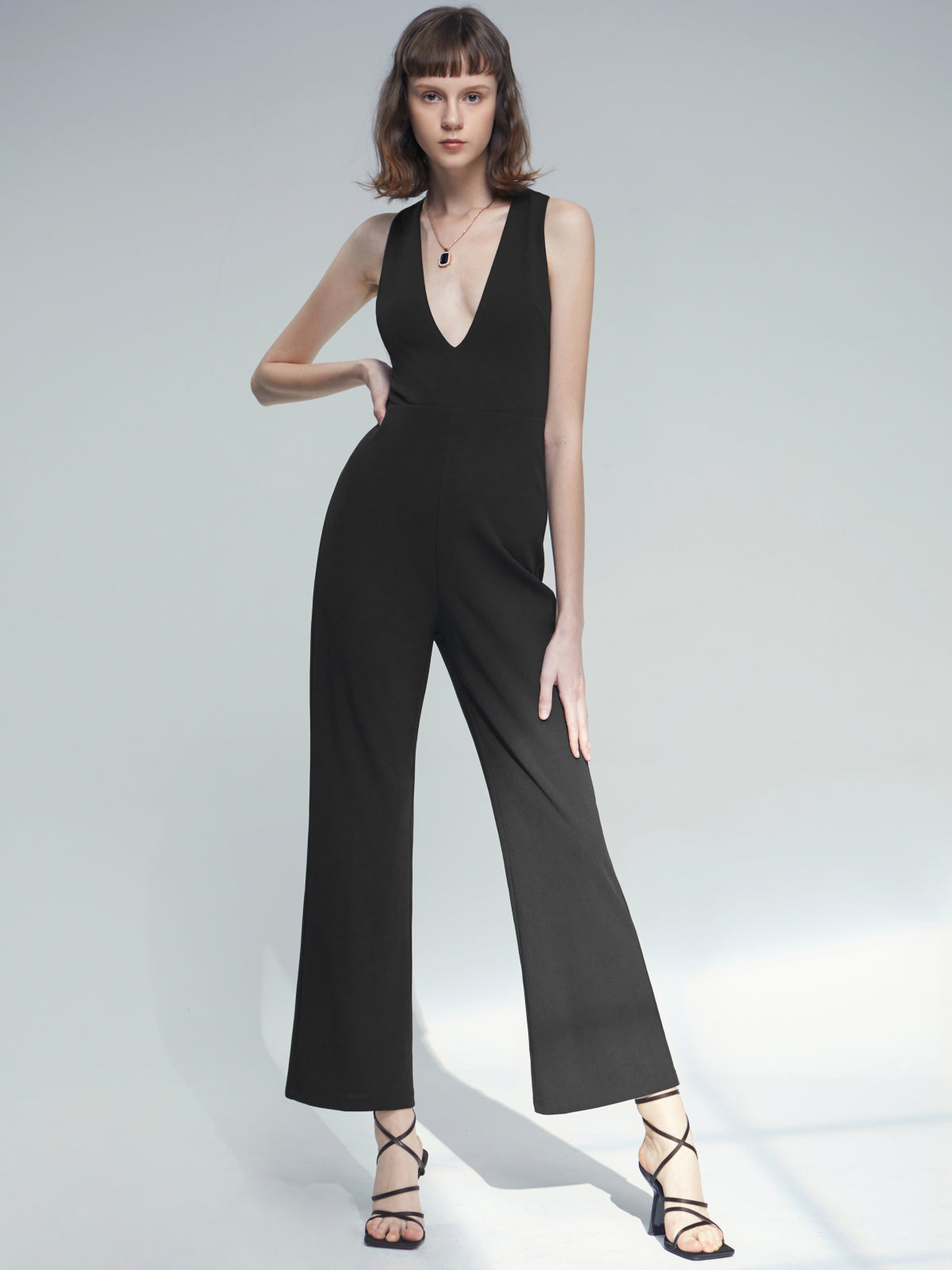 Plunging Sleeveless Classic Leg Jumpsuit