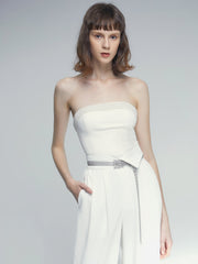 Straight Neck Strapless Top with Jewel Detail