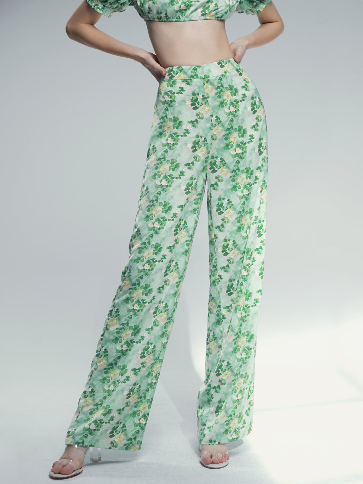 Off The Shoulder Tube Top And Wide Leg Printed Pants Set