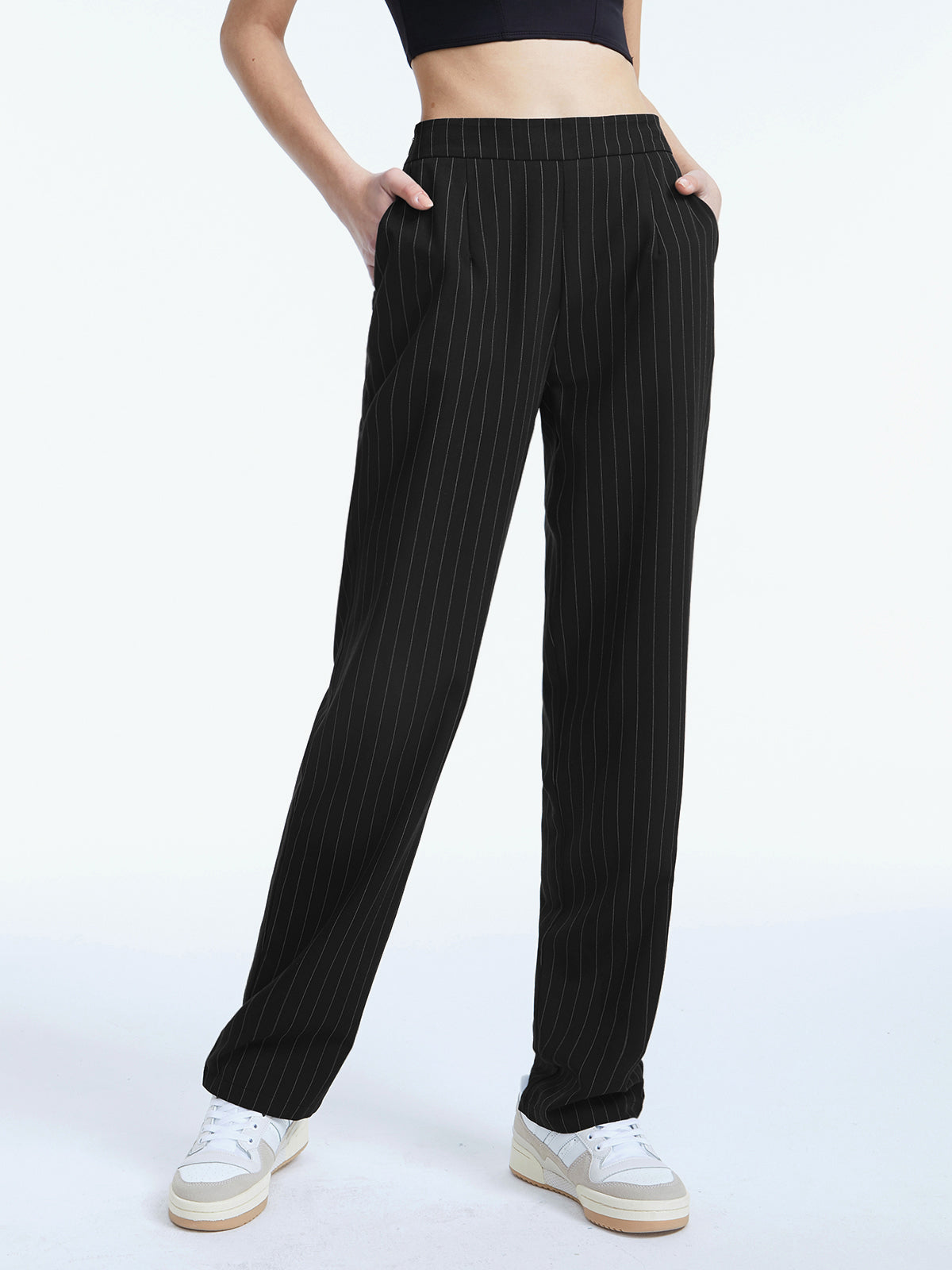 High Waisted Regular Fit Pinstripe Pants