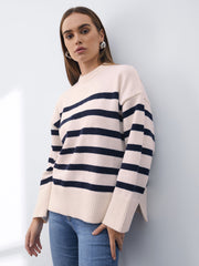 Drop Shoulder Striped Sweater