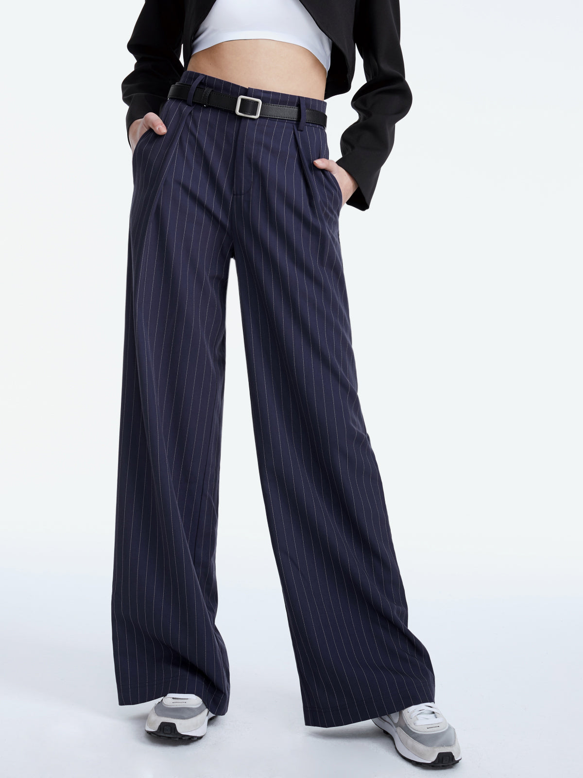 High Waisted Wide Leg Pinstripe Trousers