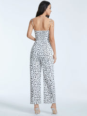 Tie Strap Contrast Print Wide Leg Jumpsuit