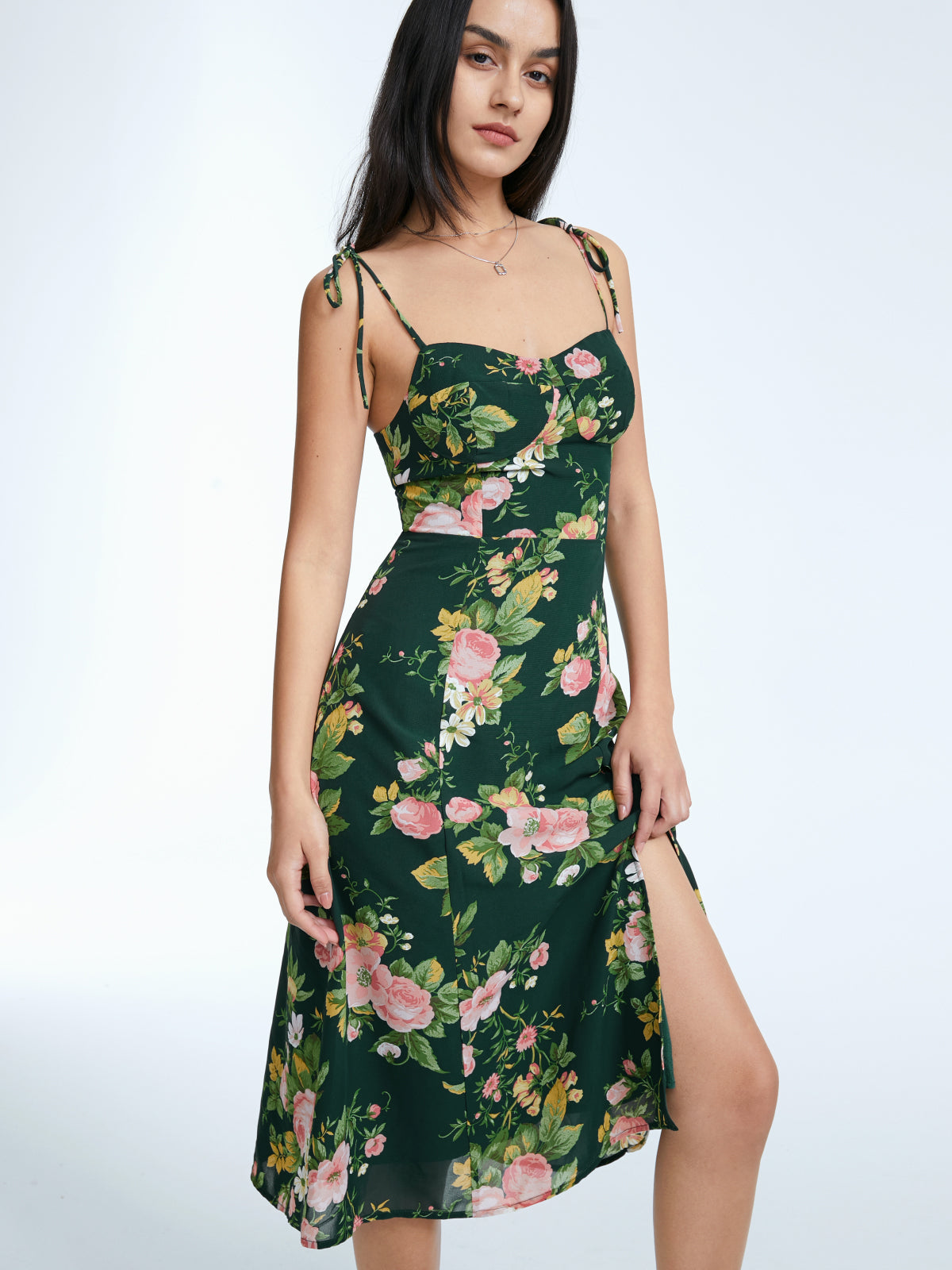 Floral Bloom Contour Midi Strap Dress