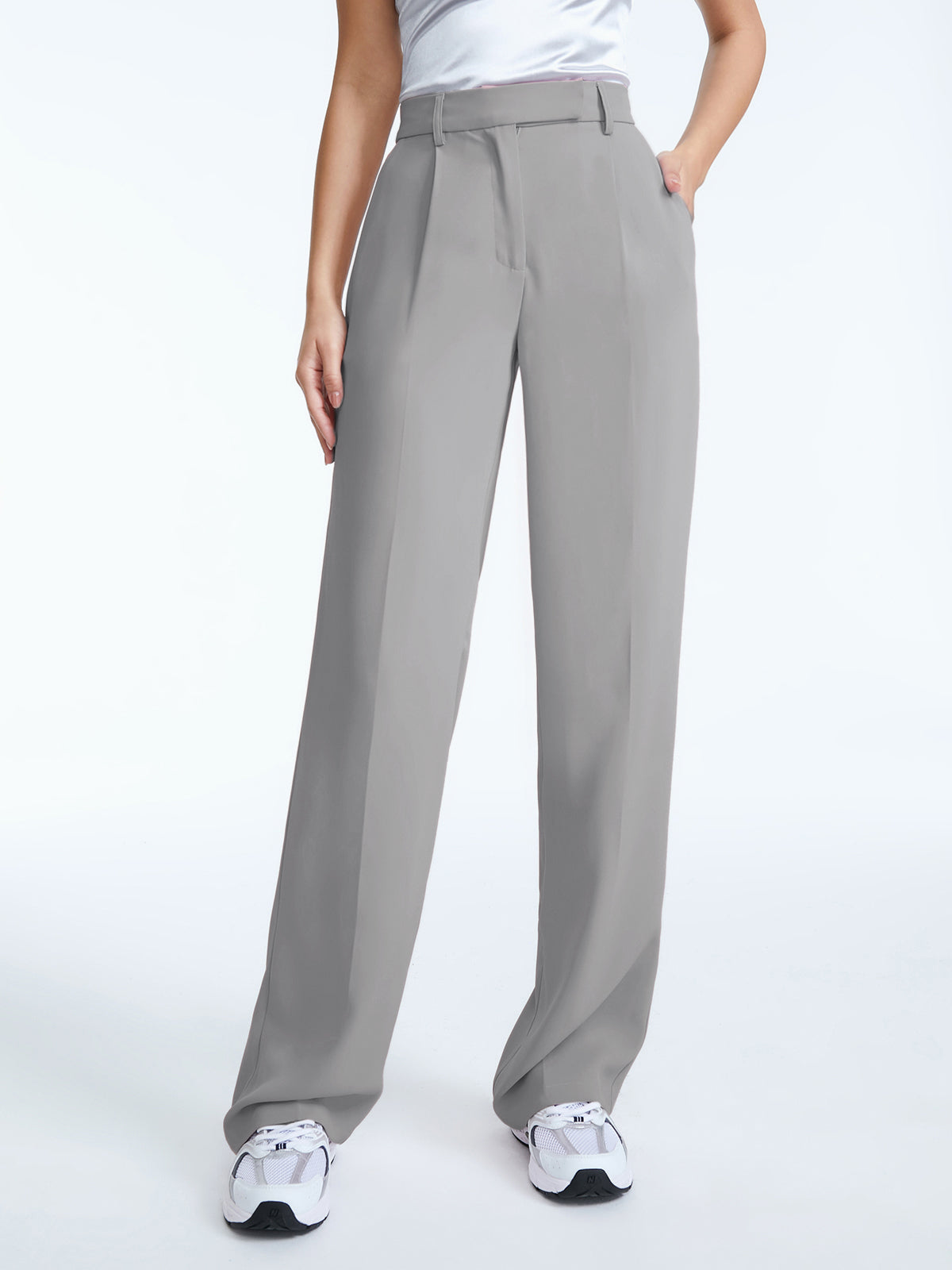 High Waisted Straight Leg Pleat Front Trousers