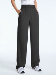 High Waisted Straight Leg Pleat Front Trousers