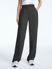 High Waisted Straight Leg Pleat Front Trousers