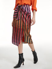 Multicolored Print Mid Length Tie Wrap Skirt